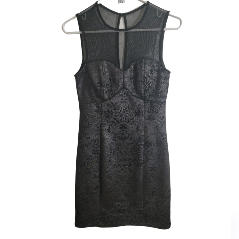Black Mini Dress - Mesh/Jacquard